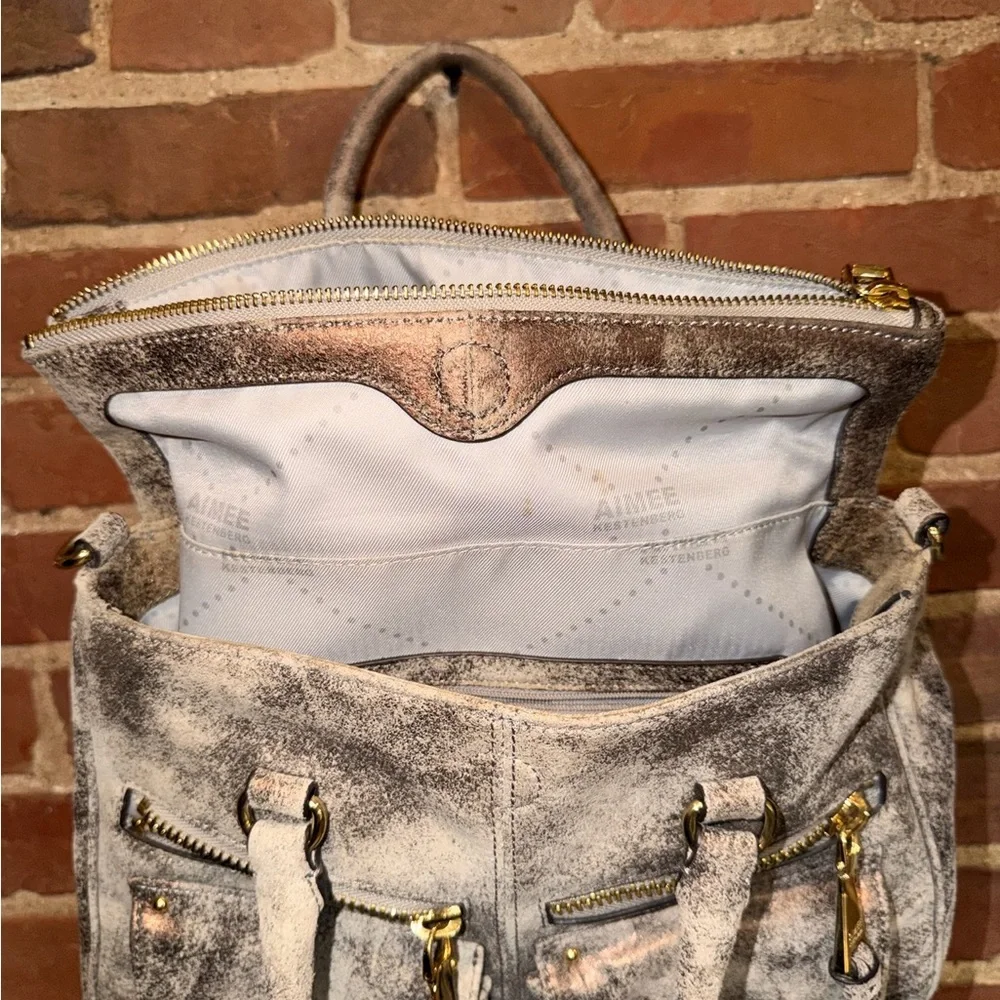 Aimee Kestenberg Distressed Metallic Grey/Cream Leather Purse